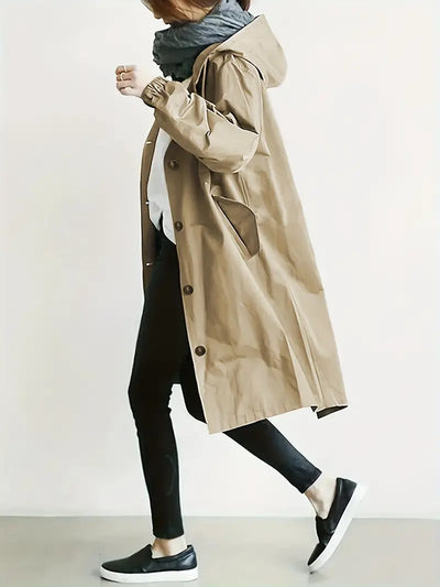 Greta - Eleganter beigefarbener Trenchcoat mit Kapuze