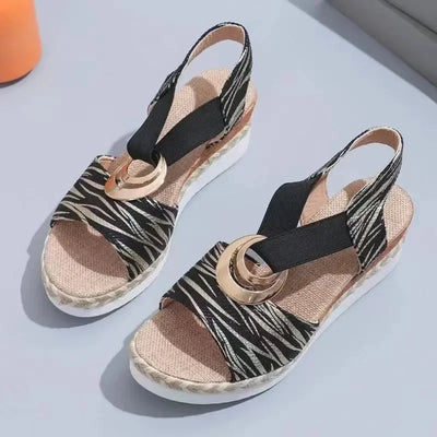 Sommer-Sandalen mit Schlangenmuster für Damen und Keilabsatz