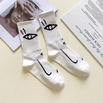 Staring Faces - Abstrakte Line Art Socken