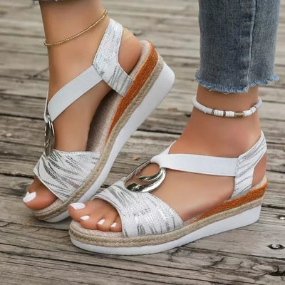 Sommer-Sandalen mit Schlangenmuster für Damen und Keilabsatz