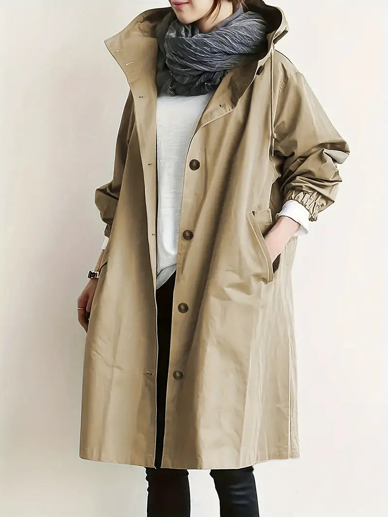 Greta - Eleganter beigefarbener Trenchcoat mit Kapuze